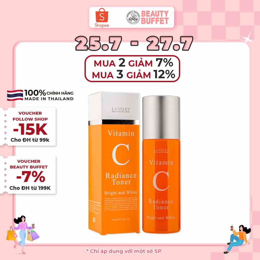 Nước hoa hồng làm mờ vết thâm nám và se khít lỗ chân lông Lansley Vitamin C 100ml