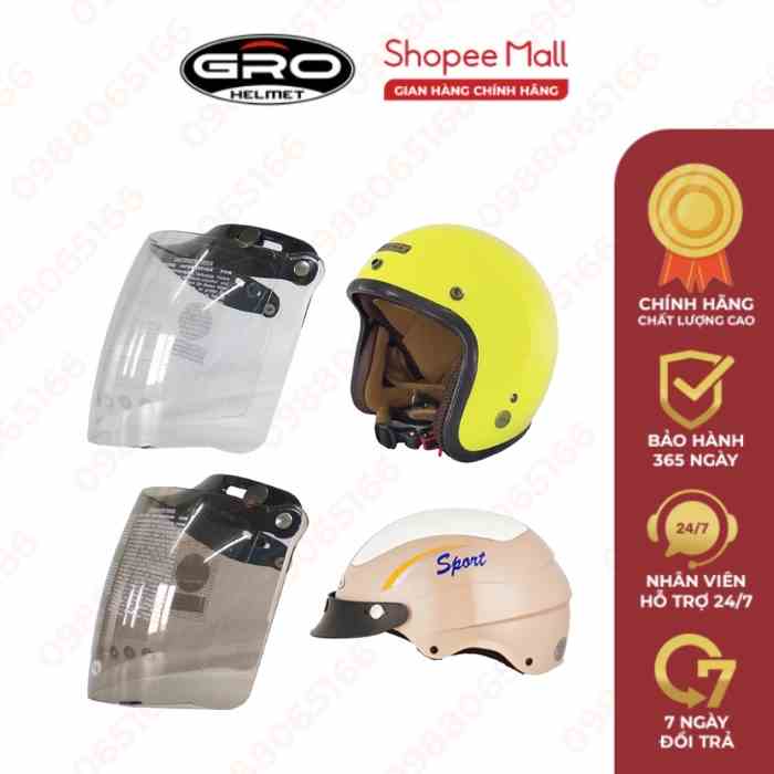 Kính gắn mũ bảo hiểm GRO HELMET có cúc bấm