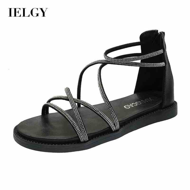 Giày sandal IELGY đế bằng đính đá phong cách thần tiên thời trang Hàn Quốc cho nữ