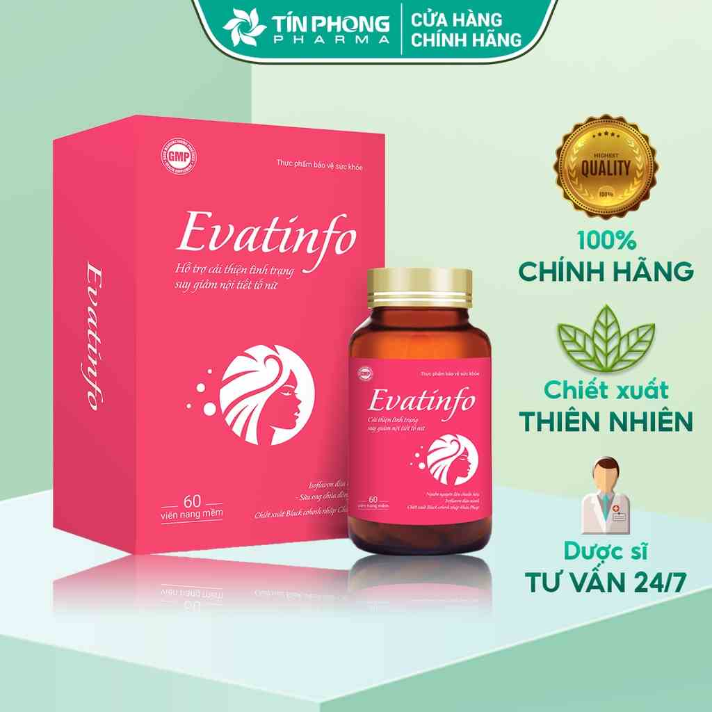 Viên Uống Tăng Nội Tiết Tố Nữ Evatinfo Giúp Làm Chậm Lão Hóa, Đẹp Da Và Tăng Cường Sinh Lý Nữ Hộp 60 Viên TTP035