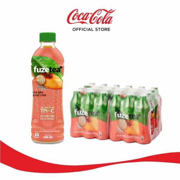 [GROFFWC -10% max 30k đơn 170k] Lốc 24 Chai Trà Đào Và Hạt Chia Fuzetea+ (450ml/chai)