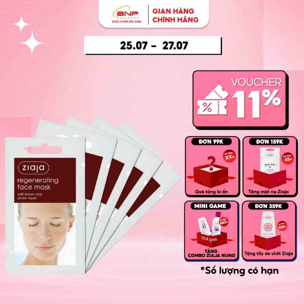 Mặt nạ dưỡng trắng da, chống lão hóa Ziaja Regenerating Face Mask with Brown Clay All Skin Types dạng bùn nâu 7ml