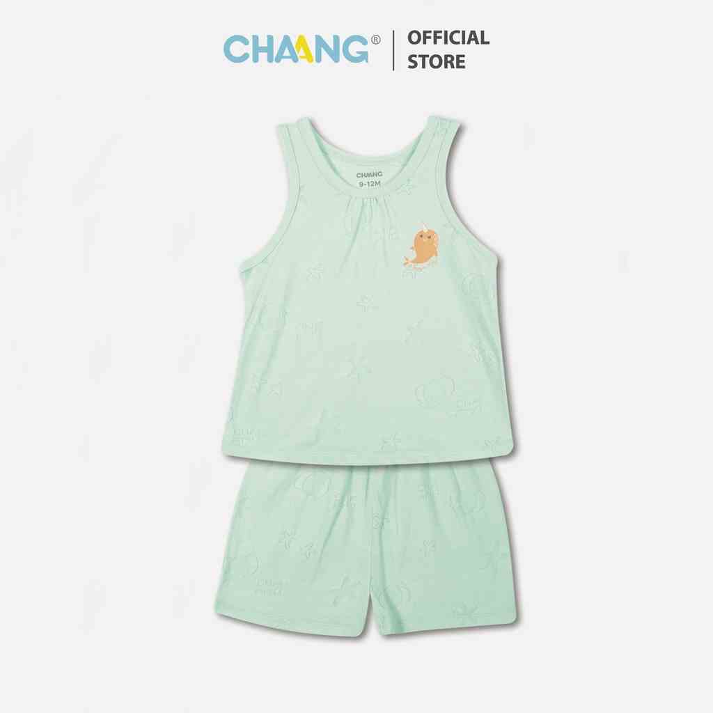 [CHAANG]Bộ quần áo ba lỗ Sea vân chìm xanh mint cho bé Chaang