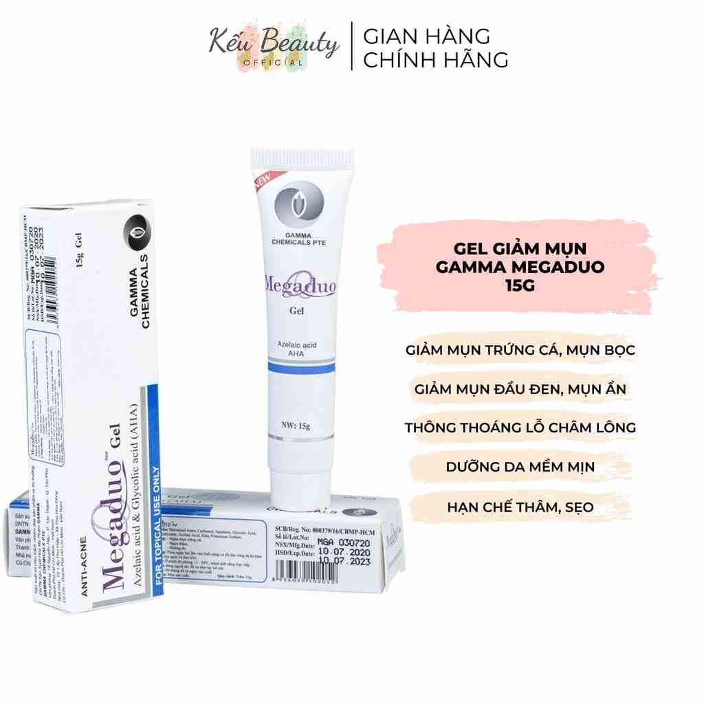 Gel chấm mụn Gamma Megaduo Gel (bản AHA và Plus Retinal 1.0) giúp giảm mụn ẩn, trứng cá, thâm 15g