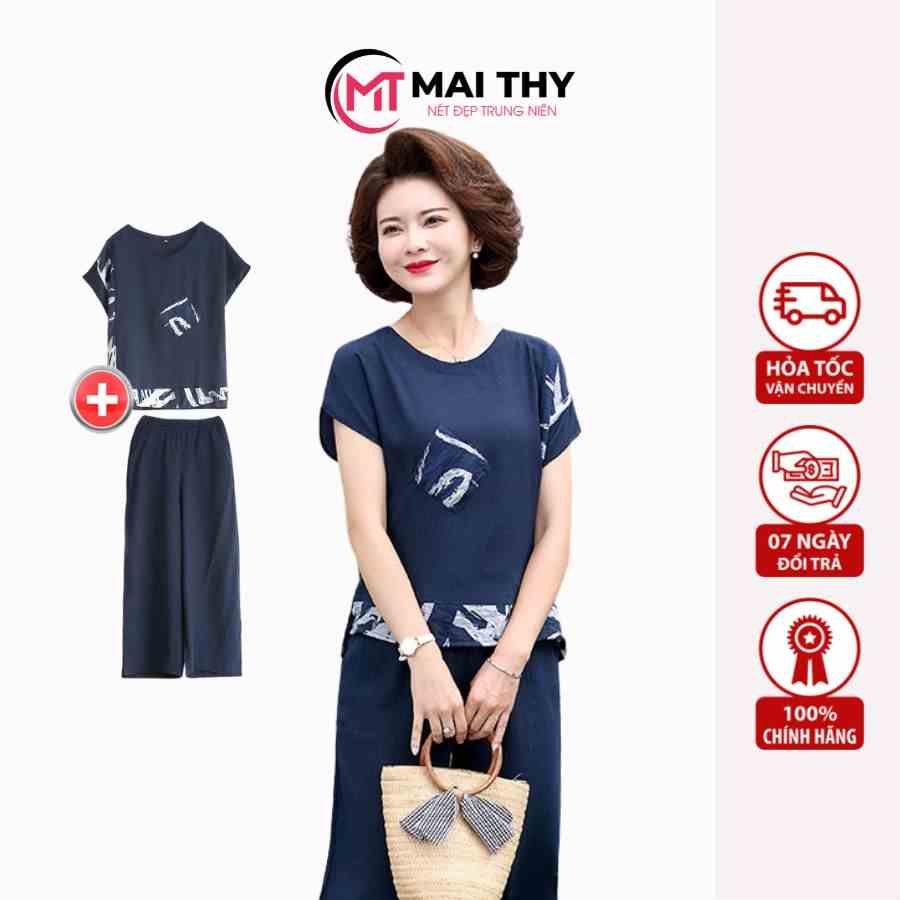 Set Đồ Nữ Trung Niên MAI THY S880, Đồ Bộ Đũi Ống Rộng Cho Mẹ Mặc Nhà Mềm Mát Sang Trọng | Thời Trang Trung Niên U50+