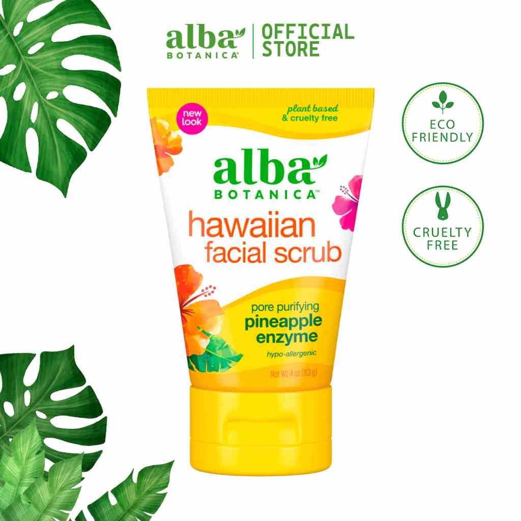 Tẩy tế bào da mặt  ALBA BOTANICA HAWAIIAN FACIAL SCRUB PORE PURIFYING PINEAPPLE ENZYME 113g