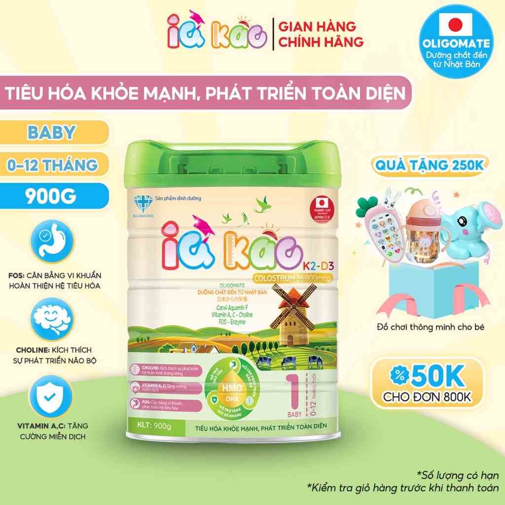 Sữa bột IQ KAO BABY giúp trẻ ăn ngon tiêu hóa tốt tăng sức đề kháng phát triển toàn diện hộp 900g