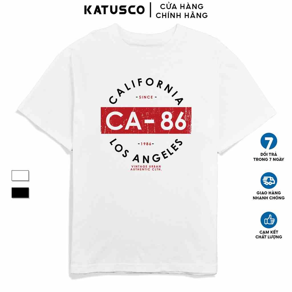 Áo Thun Nam Cổ Tròn KATUSCO CA Typographic Vintage A2293, Cotton 100% 2 Chiều, Phom Rộng Từ 50-80Kg