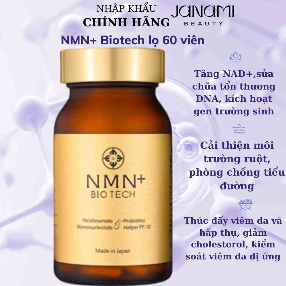 Viên uống trường sinh NMN+ Biotech chống lão hóa Nicotinamide mononucleotide NMN, Probiotics Helper PF-10, Inulin