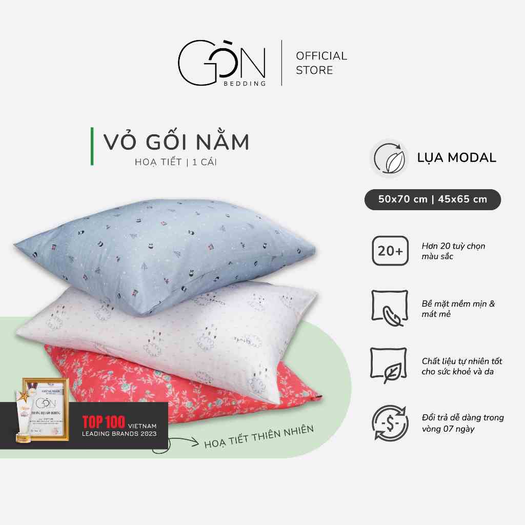 [Nhiều mẫu] 01 Vỏ Gối Nằm Gòn Bedding Lụa Modal Hàn Quốc 50x70 cm Hoạ Tiết Hoa & Hoạt Hình