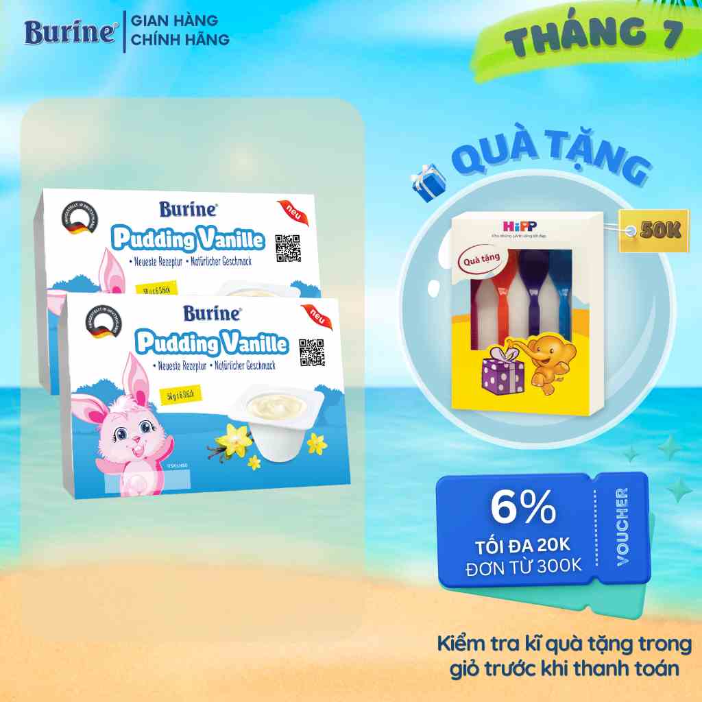 [Có mix vị] Combo 2 Vỉ Pudding Ăn Dặm Burine Vị Vani Cung Cấp Vitamin, Dưỡng Chất Bổ Sung Năng Lượng Cho Bé Lười Ăn