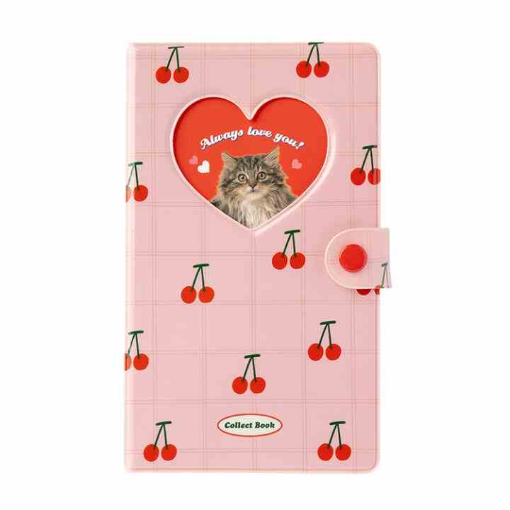 Binder Collect Book ARTBOX Hàn Quốc Đựng Photo Card Ảnh Họa Tiết Mèo Và Cherry Có Nút Bấm Sổ Màu Hồng