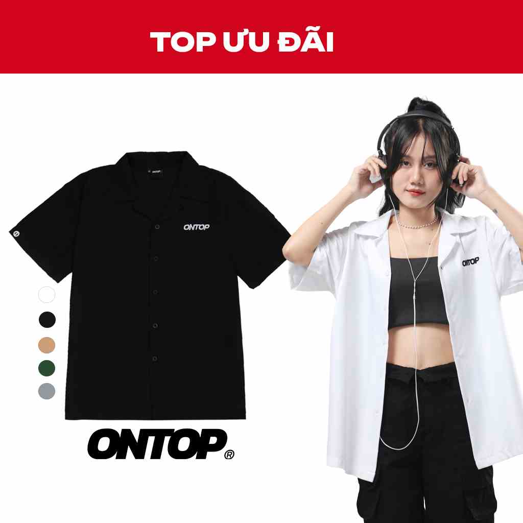 Áo sơ mi nữ form rộng tay lỡ, vải lụa mịn ít nhăn local brand ONTOP màu trắng - Basic Shirt