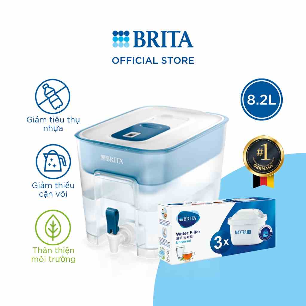 Combo Bình lọc nước BRITA Flow 8.2L kèm Hộp 3 lõi lọc BRITA Maxtra Plus