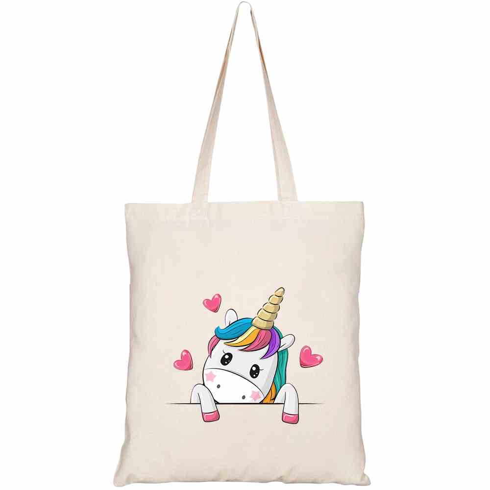 [Mã BMLTA35 giảm đến 35K đơn 99K] Túi vải tote canvas GINKO in hình cute cartoon unicorn holding placard HT474 5445