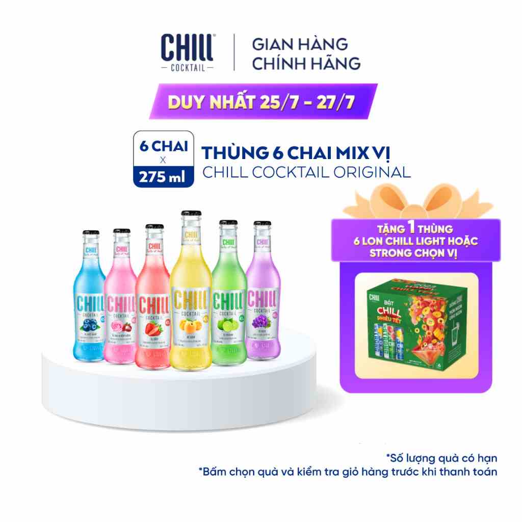 [Mã BMLTB200 giảm đến 100K đơn 499K] Thùng 6 chai Chill Cocktail mix vị 275ml/chai