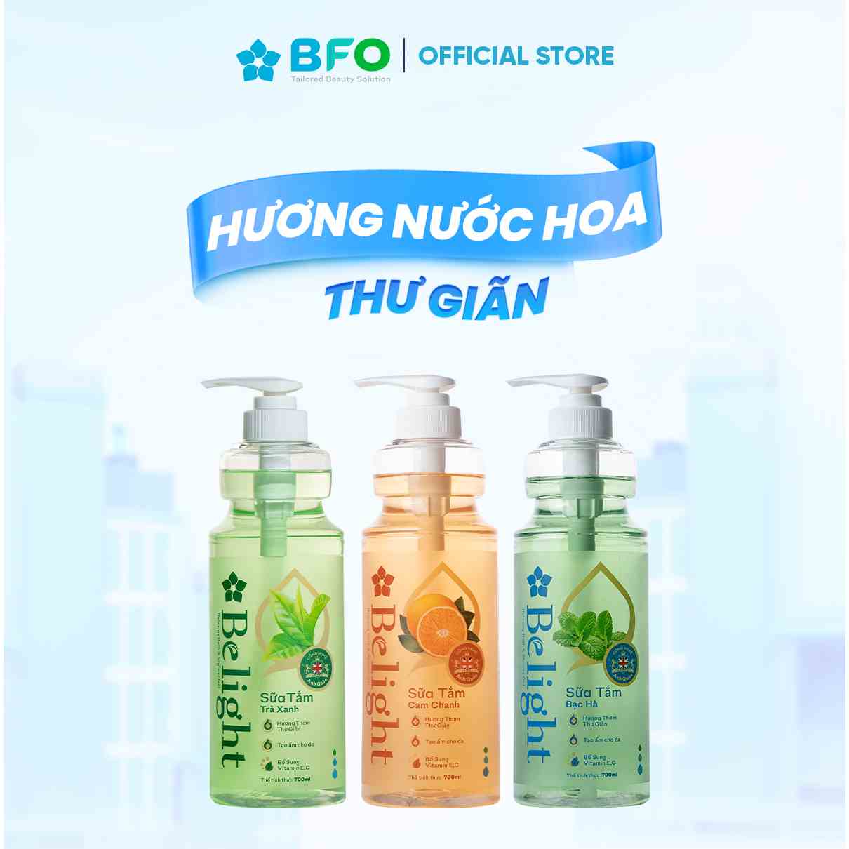 Sữa tắm tinh dầu thư giãn chiết xuất thành phần thiên nhiên Belight BFO dung tích 700ml