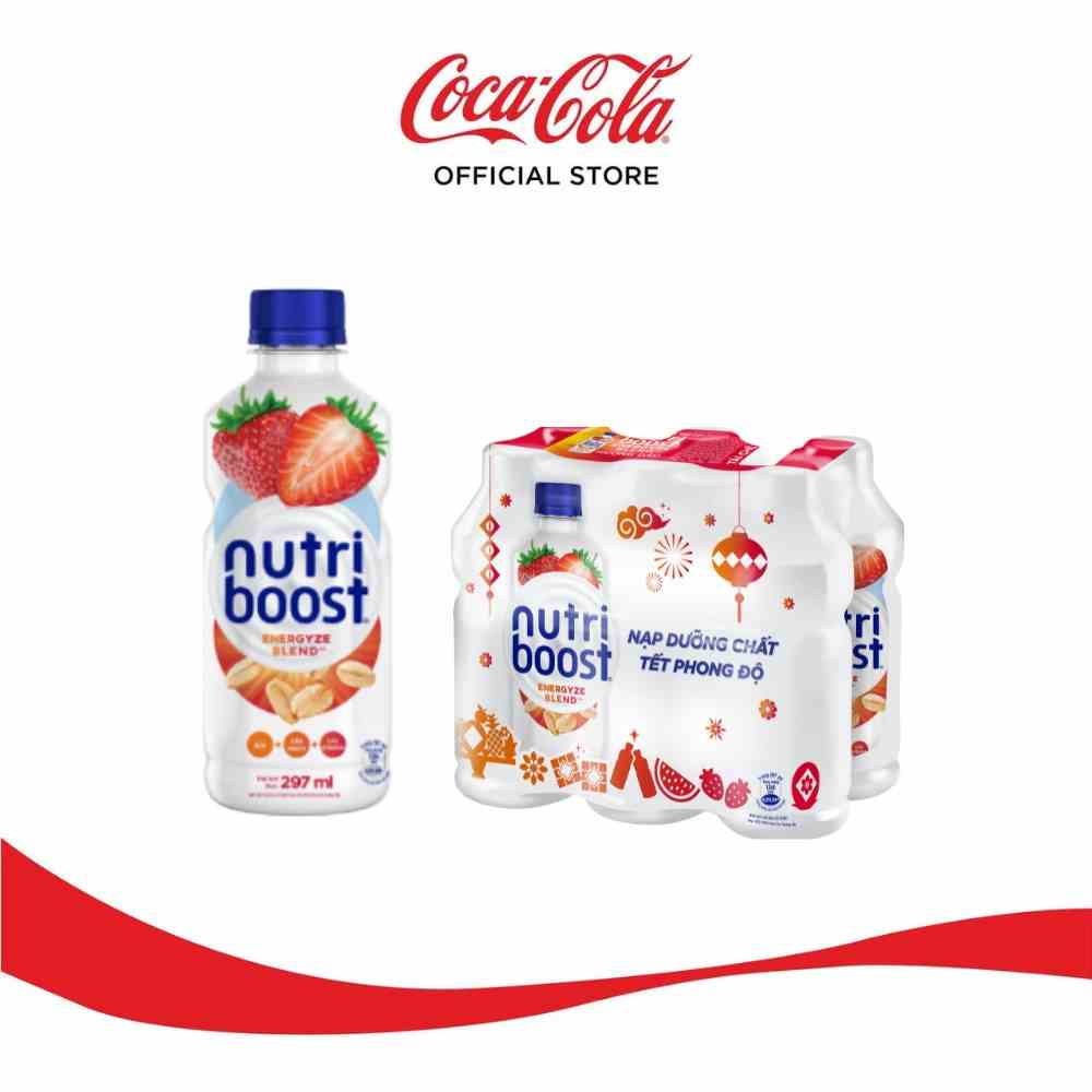 [GROFFWC -10% max 30k đơn 170k] Lốc 6 Chai Sữa Nutriboost Thế Hệ Mới Hương Dâu (297ml/chai)