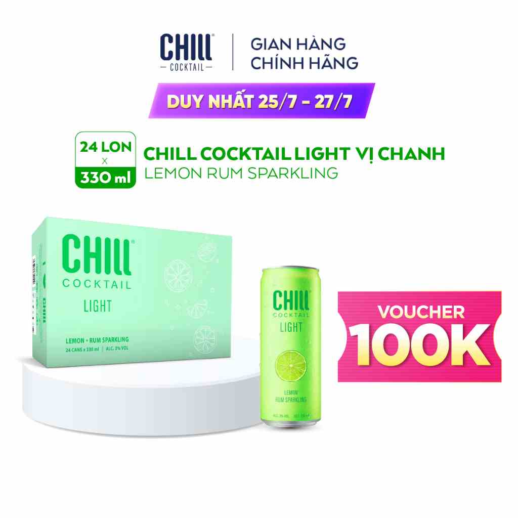 [Mã BMLTB200 giảm đến 100K đơn 499K] [Voucher 100K]Thùng 24 lon Chill Cocktail vị Chanh 330ml/lon