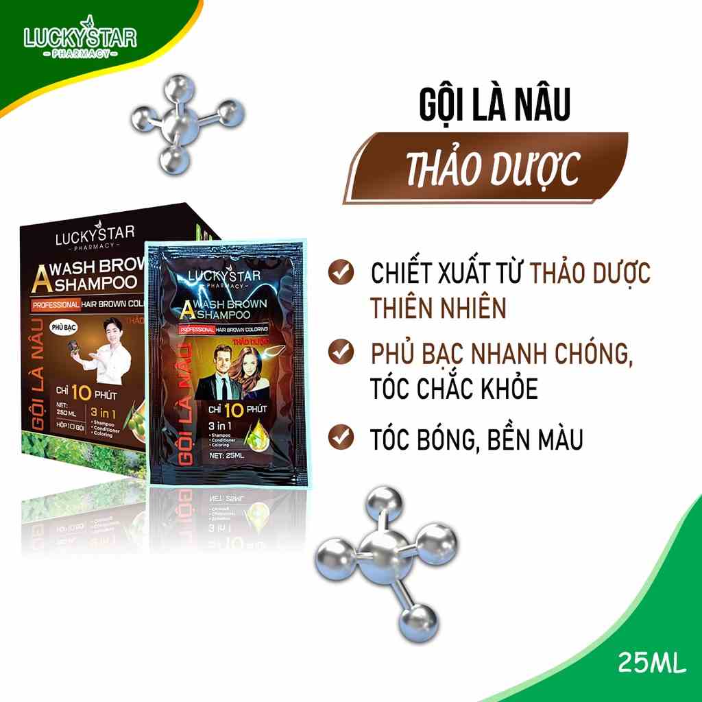 [Mã BMLTA35 giảm đến 35K đơn 99K] Gội Là Nâu Phủ Bạc Thảo Dược Cao Cấp Lucky Star 25ml