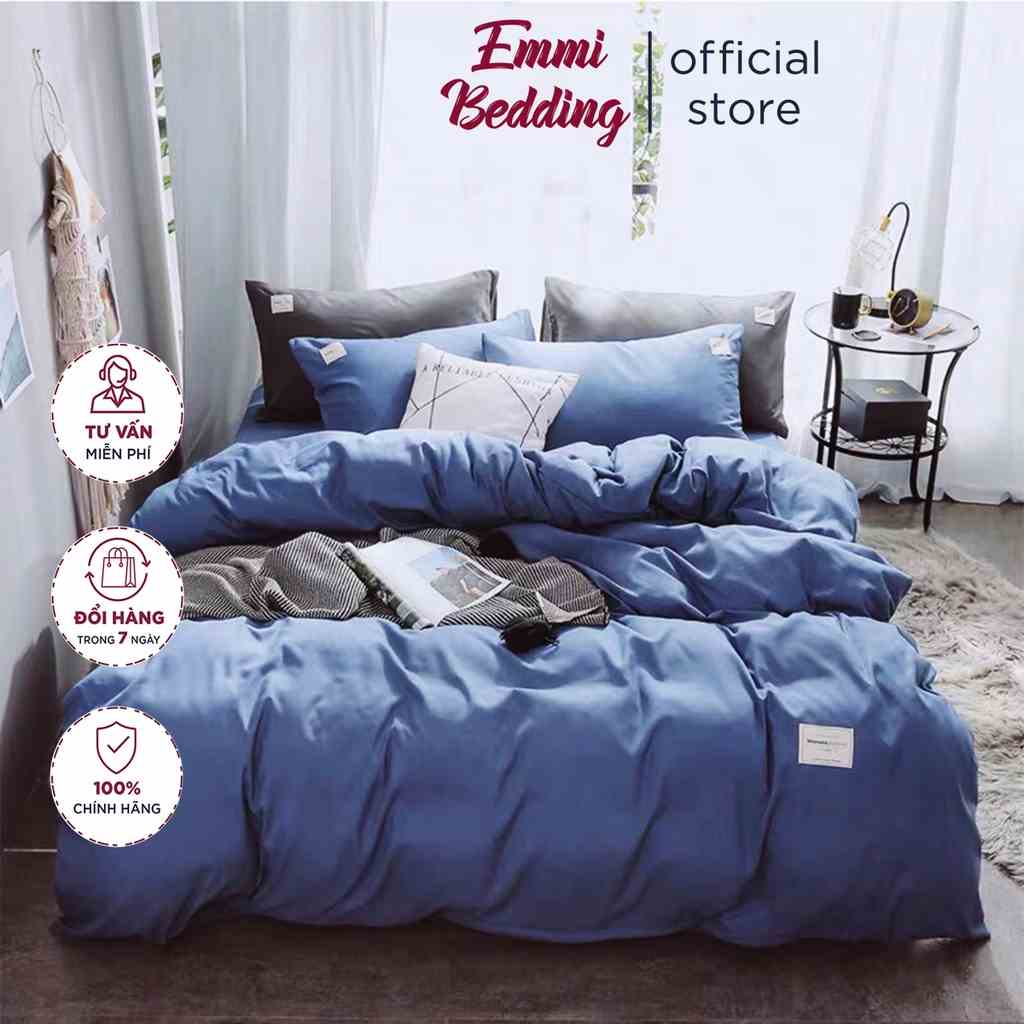 [Mã BMLTB35 giảm đến 35K đơn 99K] Bộ Chăn Ga Gối Cotton TC Emmidecor cao cấp - Xanh dương đậm giá tốt