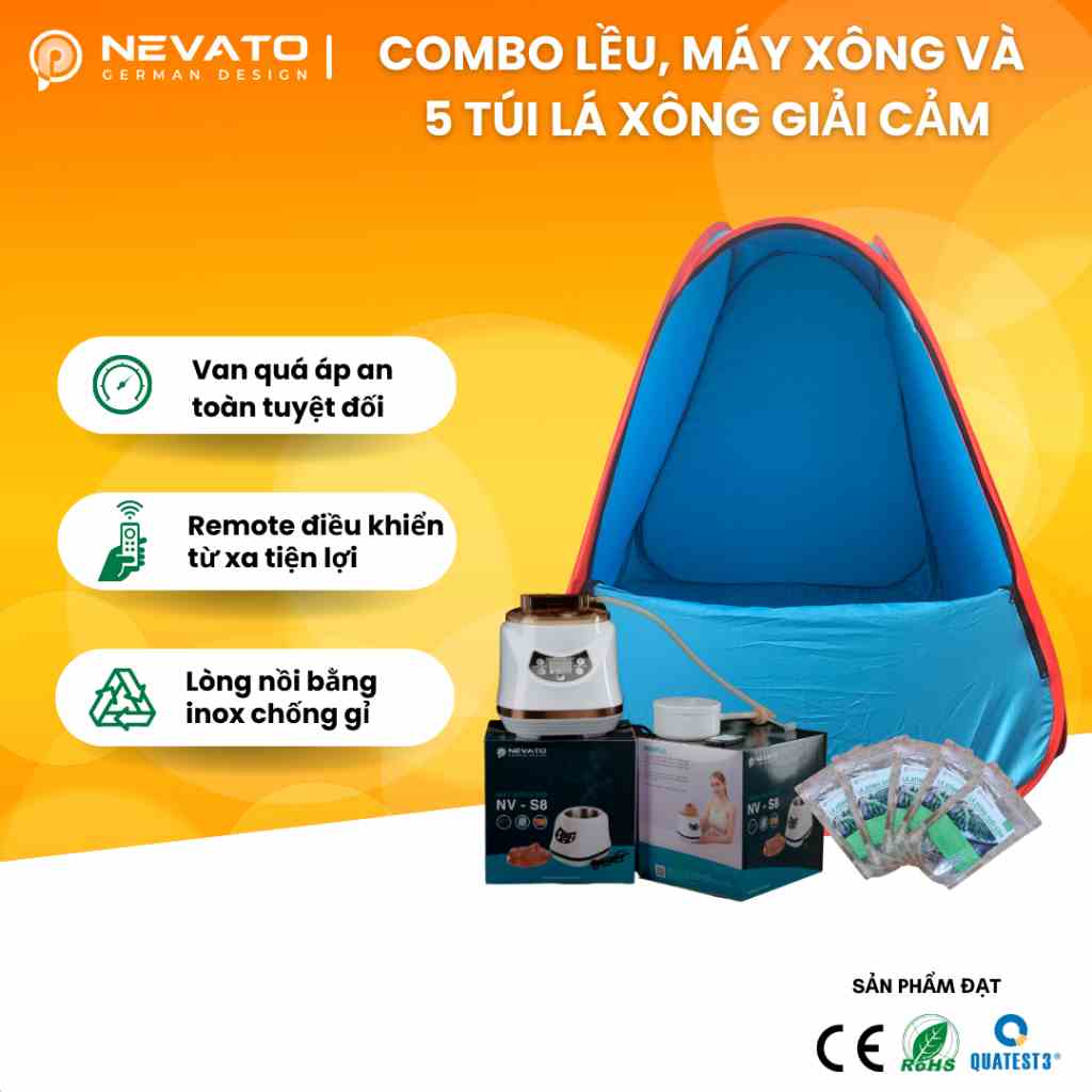 Combo Xông Hơi Gồm Lều Nồi Xông và 5 Túi Lá Xông Giải Cảm Nevato NVS8 Cao Cấp