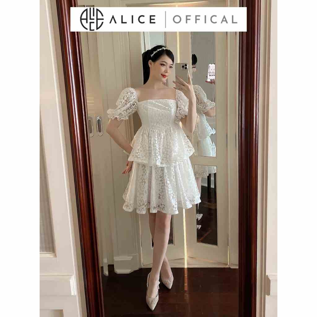 Váy Ren Babydoll Cao Cấp ALICE Thiết Kế 2 Tầng Phối Tay Bồng Tiểu Thư Sang Chảnh V807