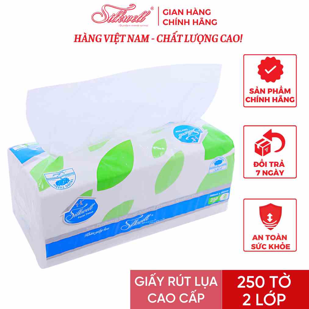 Giấy ăn rút lụa Silkwell 250 tờ khổ 200 siêu mềm mịn không tẩy trắng hàng chính hãng