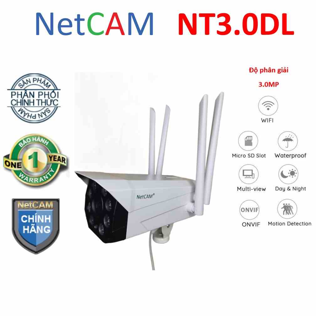 [Mã BMLTB200 giảm đến 100K đơn 499K] Camera giám sát IP wifi ngoài trời NetCAM NT3.0DL 3MP - Hãng Phân Phối Chính Thức