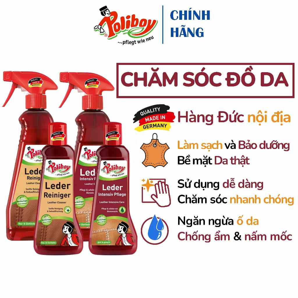 Vệ Sinh và Bảo Dưỡng Túi Da, Giày Da, Đồ Da Cao Cấp POLIBOY Làm Sạch Túi Da, Ví Da, Áo Da, Làm Bóng Giày Da