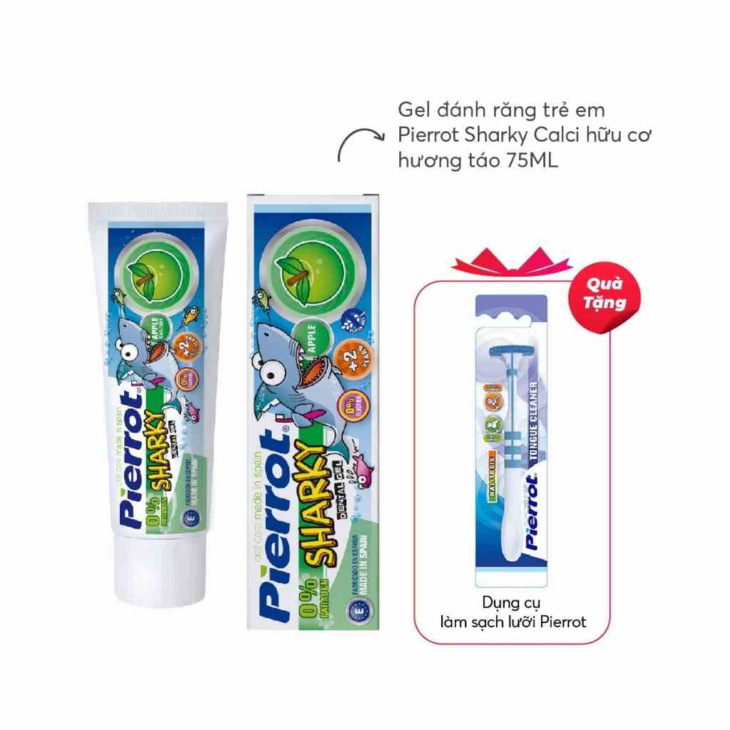 Gel đánh răng trẻ em Pierrot Sharky Calci hữu cơ hương táo 75ML