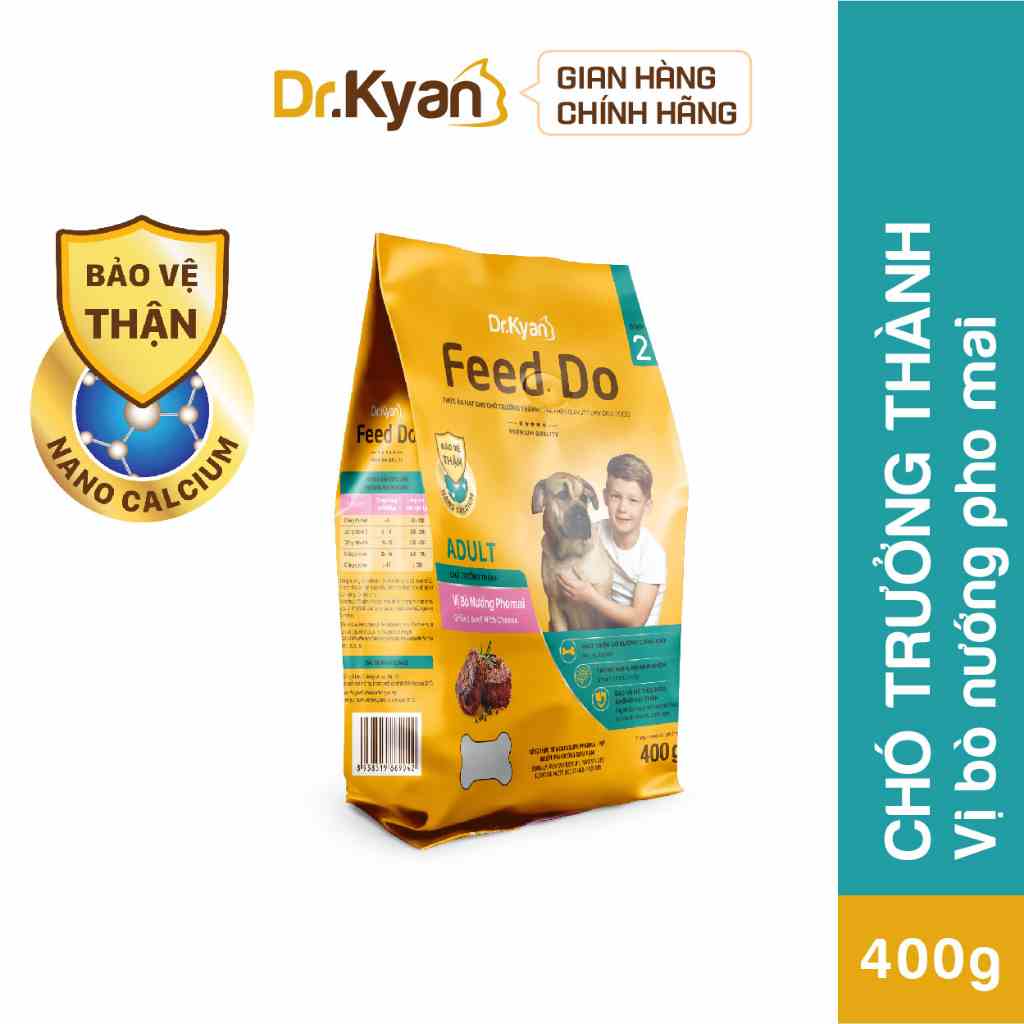 [Mã BMLTA35 giảm đến 35K đơn 99K] Dr.Kyan - Thức ăn hạt cho chó lớn Feed Do - Adutl 400g - Vị bò nướng pho mai