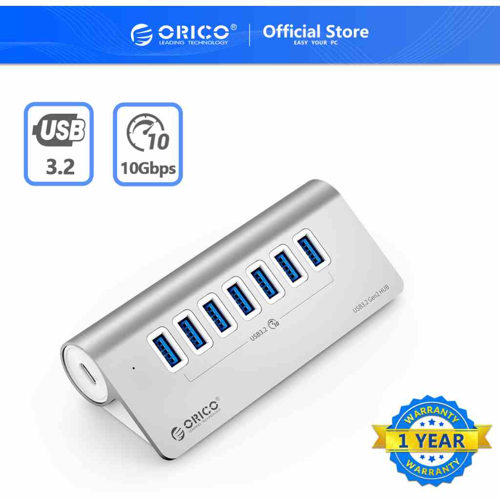 Orico Hub Chia 10Gbps Hub Type C Sang 7 Cổng USB 3.0 Sang Type C 60W Cho Macbook Pro Air M1 PC Laptop (M3U4)