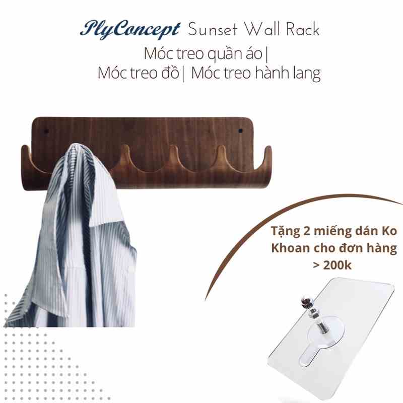 [Mã BMLTA35 giảm đến 35K đơn 99K] Móc treo quần áo Gỗ uốn cong Plyconcept Sunset Wall Rack - Gỗ Walnut