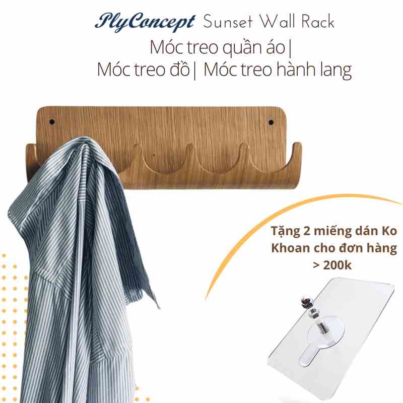 [Mã BMLTA35 giảm đến 35K đơn 99K] Móc treo quần áo Gỗ uốn cong Plyconcept Sunset Wall Rack - Gỗ Sồi