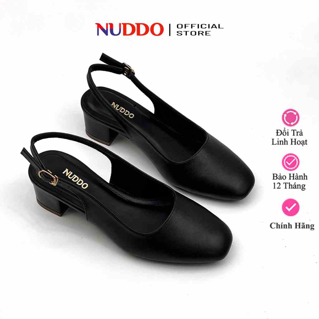 Giày cao gót nữ đế vuông 3 phân mũi vuông da mềm dáng slingback quai hậu sang trọng Nuddo_N333