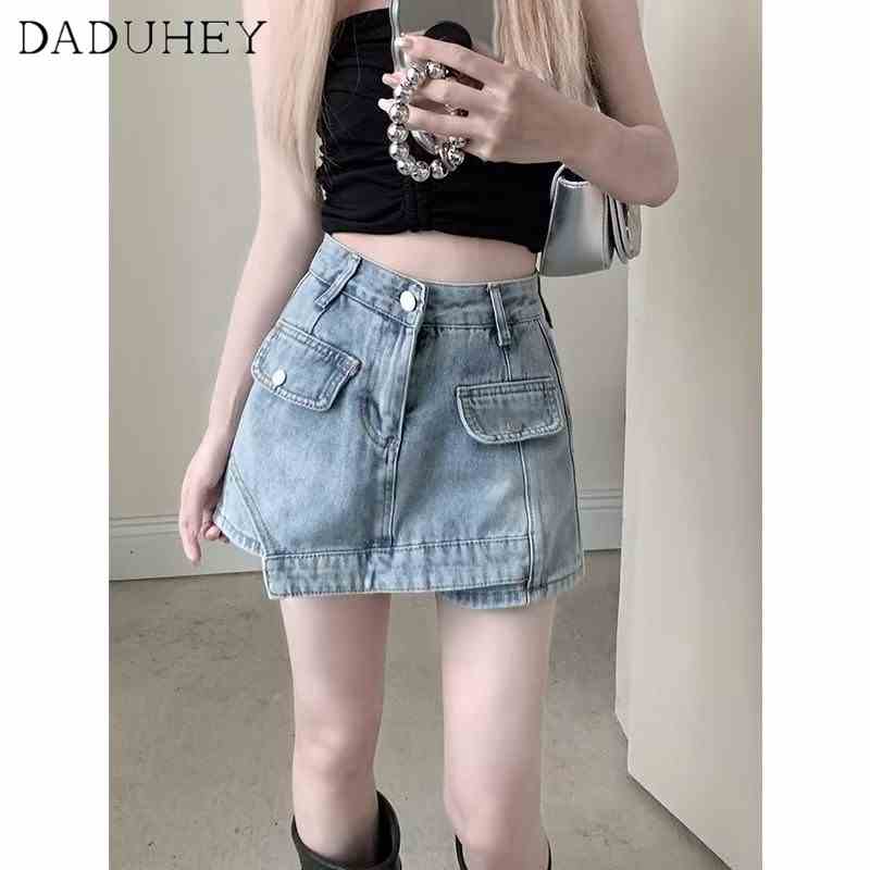 Quần short denim DADUHEY kiểu chữ A cạp cao màu nhạt retro thời trang mới Hàn Quốc