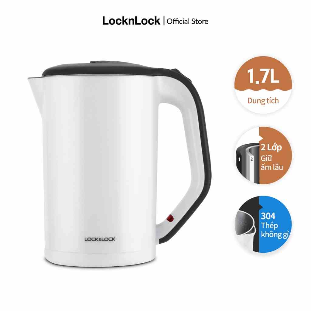 [Mã LIFEMC07CBAU giảm 50k đơn 350k] Bình Đun Siêu Tốc Lock&Lock (1.7L) Trắng [EJK738WHT