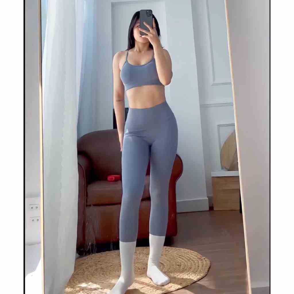 Set đồ tập gym nữ Fitme áo bra 2 dây Theta, quần legging dài chất liệu thun co giãn 4 chiều