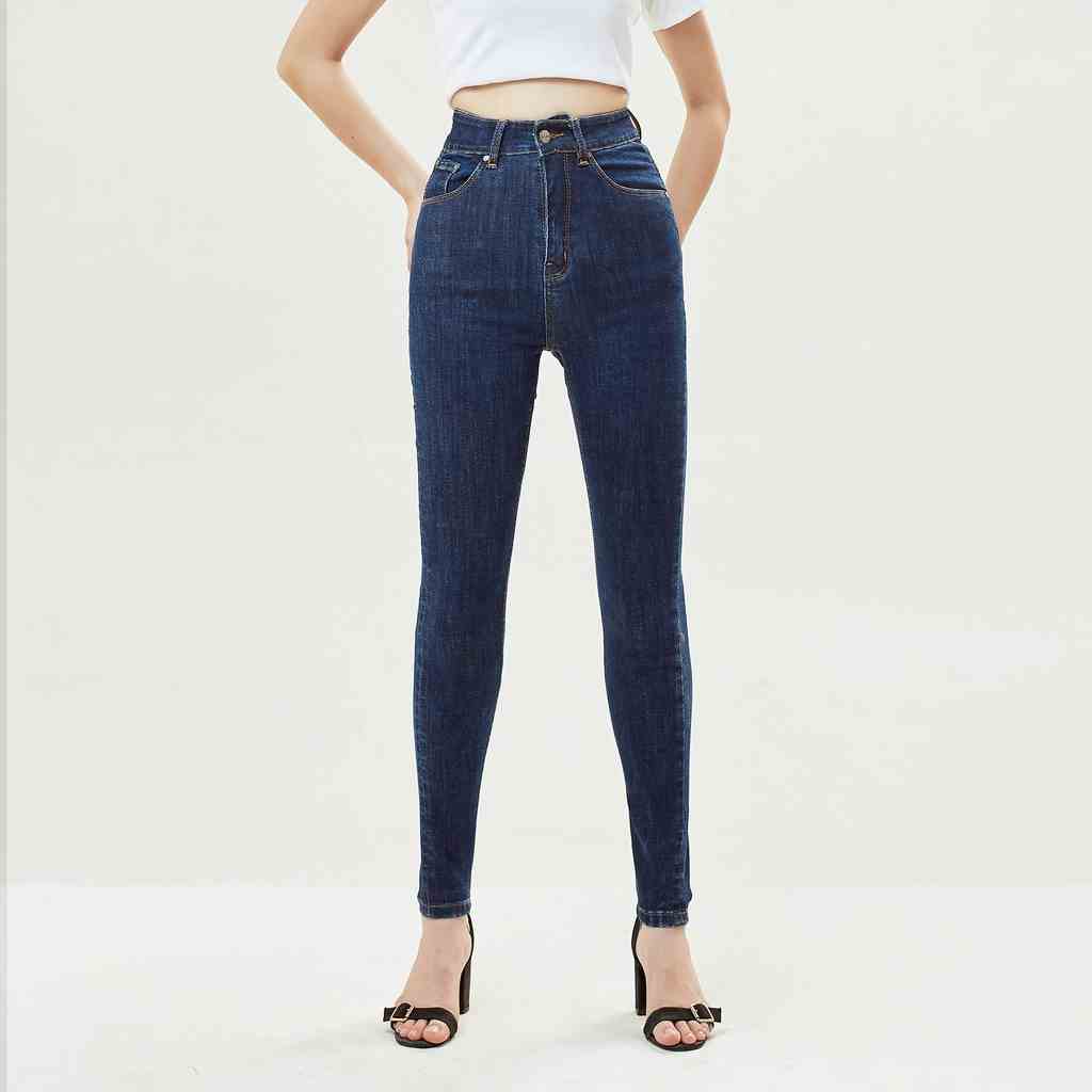 Quần Jean Nữ Cạp Cao Skinny Xanh Đậm Aaa Jeans