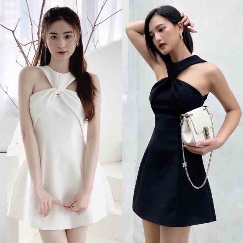 Đầm dự tiệc MINA thiết kế cổ yếm dáng xoè mini chữ A chất liệu Cotton lạnh dễ thương trẻ trung đi chơi hẹn hò MN176