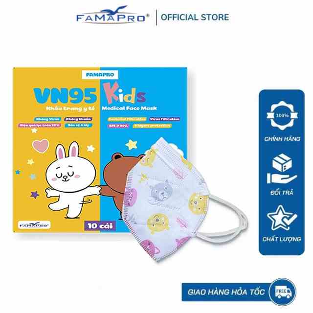 Khẩu trang y tế trẻ em kháng khuẩn 4 lớp Famapro VN95 Kids (10 cái/hộp)