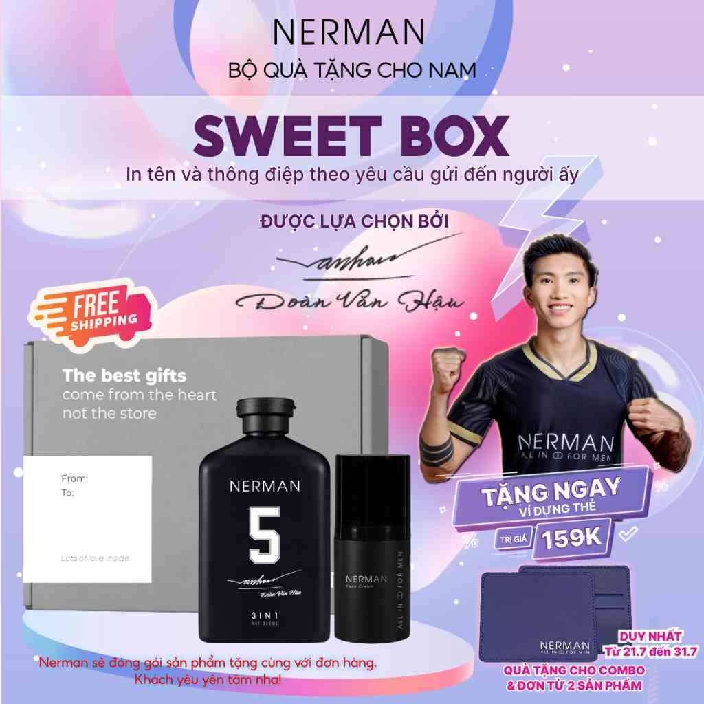 Bộ quà tặng nam giới SWEET BOX Nerman - Sữa tắm gội hương nước hoa 3in1 350ml & Kem dưỡng trắng giảm thâm mờ sẹo 30ml