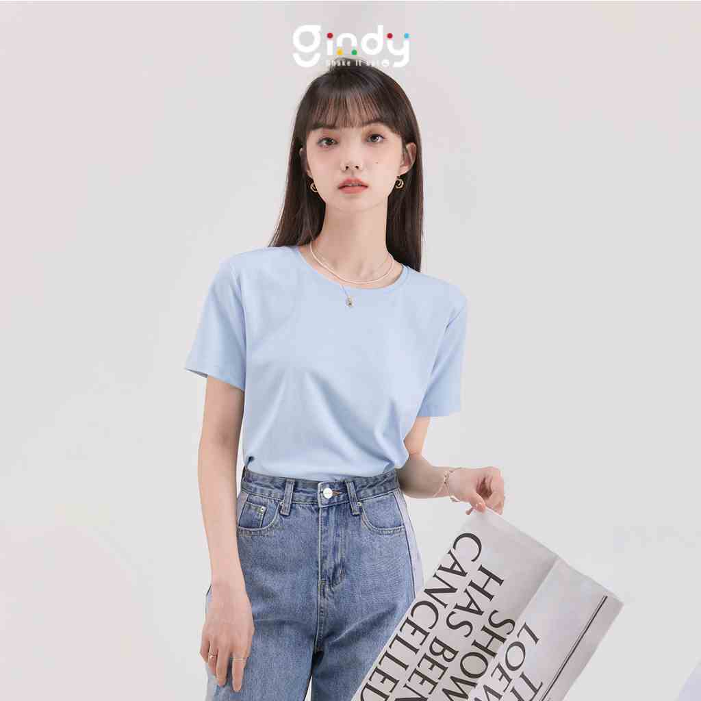 Áo thun nữ dáng ôm ngắn tay phông cotton trơn cổ tròn form vừa nhiều màu GINDY unisex co giãn dễ phối đồ A005