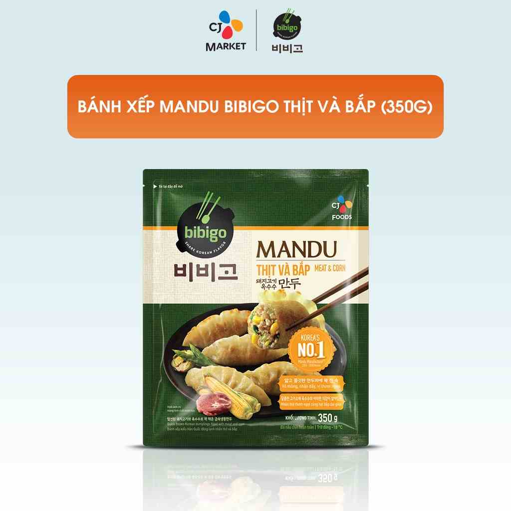 [Mã BMLTA35 giảm đến 35K đơn 99K] [HCM] Bánh xếp Mandu Hàn Quốc Bibigo - Mandu nhân Thịt Bắp 350g