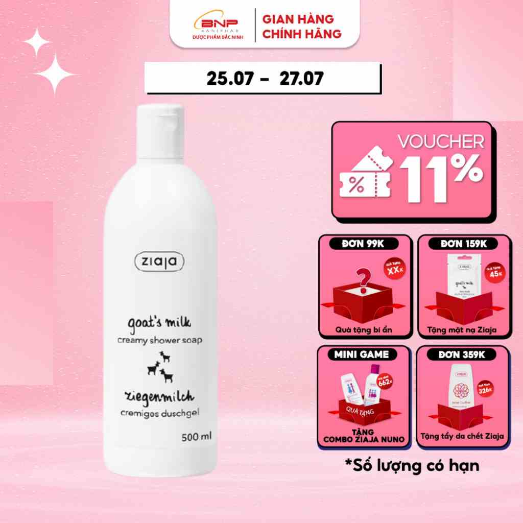 Sữa tắm sữa dê trắng da, dưỡng ẩm Ziaja Goats Milk Creamy Shower Soap 500ml