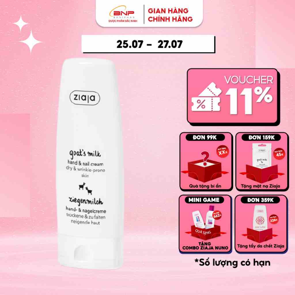 Kem dưỡng ẩm, trắng da tay và móng sữa dê Ziaja Goats Milk Hand & Nail Cream 80ml