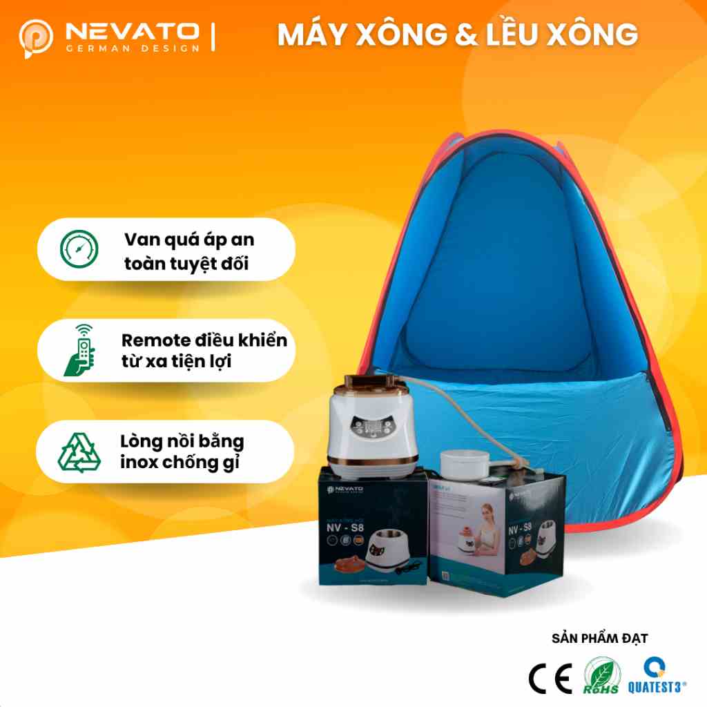 Combo Xông Hơi Gồm Lều Và Nồi Xông Nevato NVS8 Cao Cấp Tặng Một Túi Lá Xông