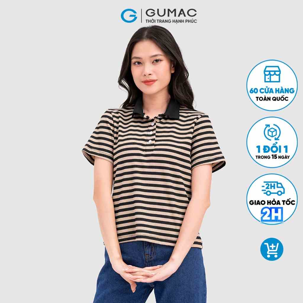 Áo polo nữ GUMAC nhiều màu họa tiết sọc ngang ATC08054