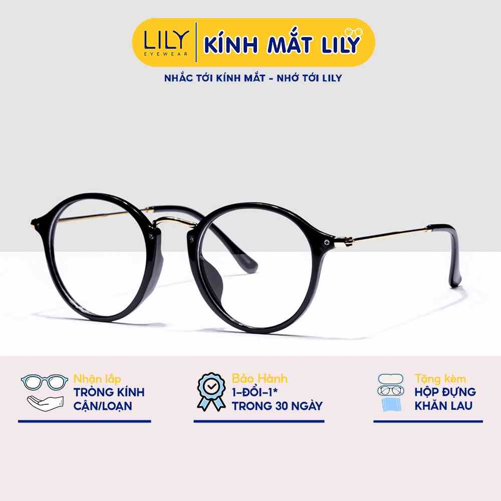 Gọng kính cận nữ LILYEYEWEAR kim loại mắt tròn kiểu dáng thời trang ulzzang hàn quốc C0009